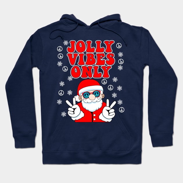 Jolly Vibes Only Groovy Peace Sign Santa Claus Hoodie by Brobocop